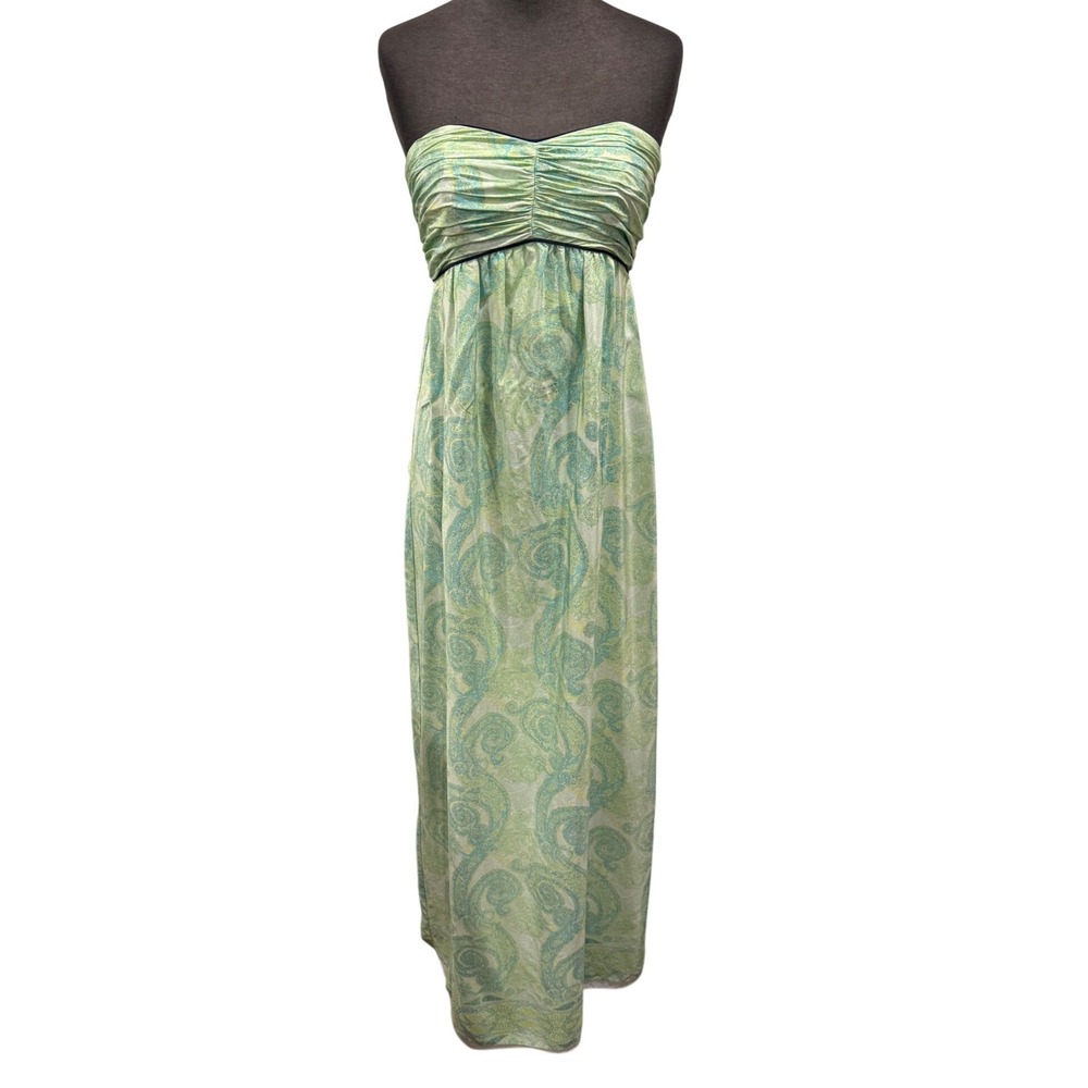 Sail to Sable STS Green Paisley Silk Strapless Maxi Dress‎ Size 6 Empire Waist